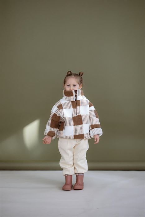 Kahve Kareli Yarım Fermuarlı Wellsoft Çocuk Mont 1-6 Yaş