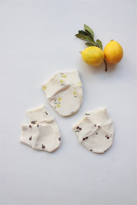 Mona Serisi 3lü Krem Rengi Yenidoğan Eldiven Set