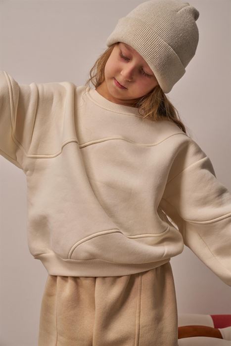 Bej Dikiş Detaylı Sweatshirt