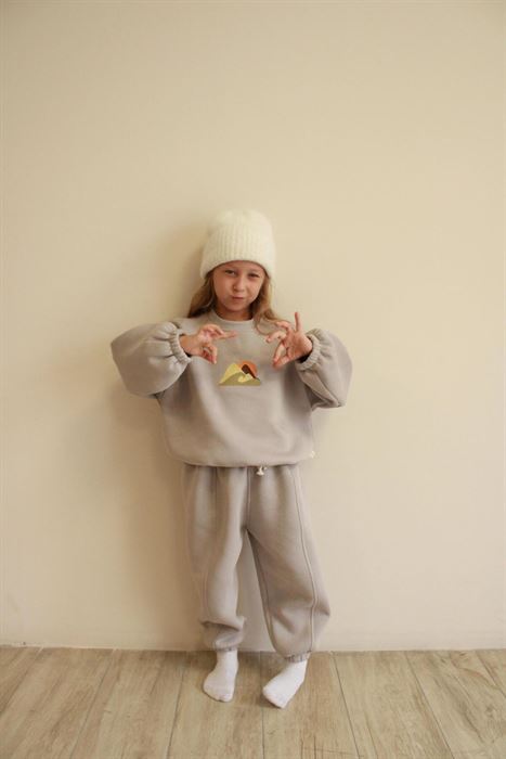 Taş Rengi Dağ Nakışlı Çocuk Alt Üst Takım