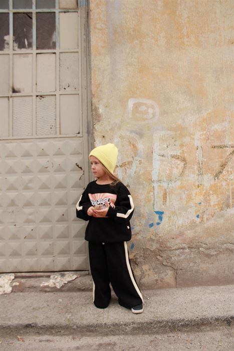 Siyah Retro Baskılı Çocuk Alt Üst Takım