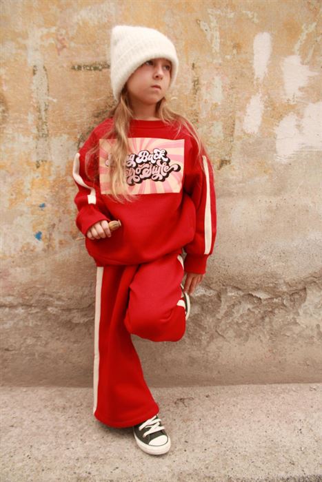 Kırmızı Retro Baskılı Çocuk Alt Üst Takım