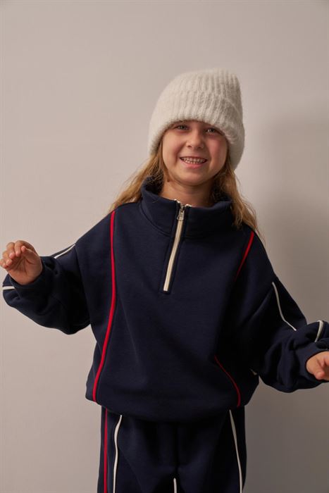 Lacivert Biyeli Fermuarlı Eşofman Takım