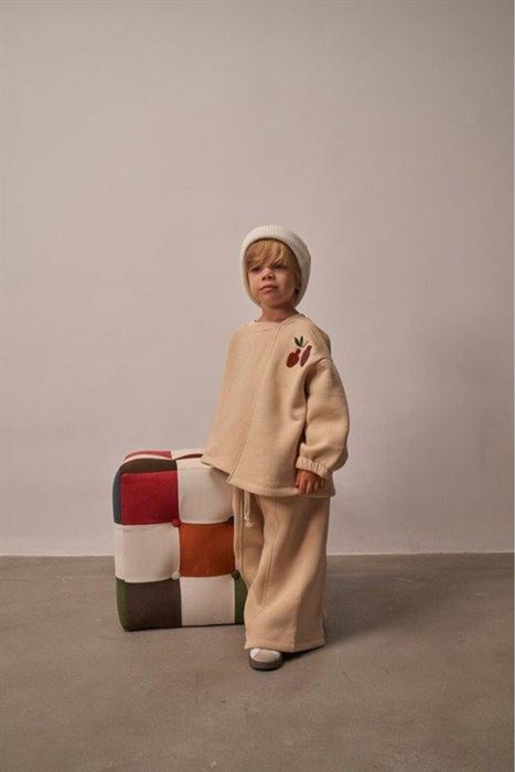 Bej Omuz Nakışlı Asimetrik Detaylı Alt Üst Takım