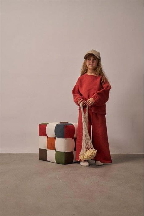 Kiremit Omuz Nakışlı Asimetrik Detaylı Alt Üst Takım