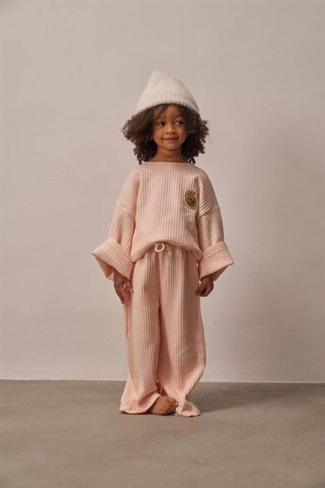 Pudra Cookie Nakışlı Dökümlü Alt Üst Takım