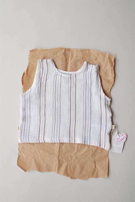 Kahve-İndigo Çizgili Müslin Atlet