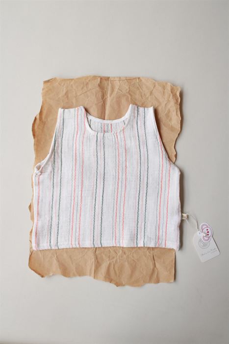 Turuncu-Yeşil Çizgili Müslin Atlet