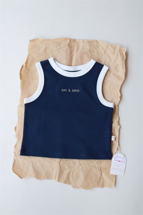 Lacivert Nakışlı Biyeli Atlet