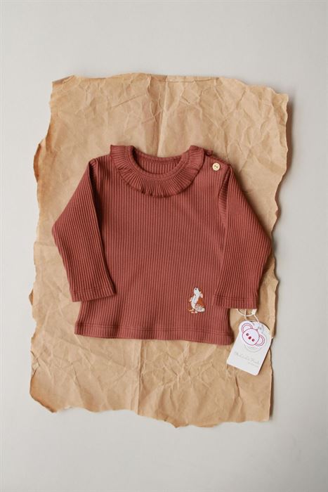 Çikolata Tavşan Nakışlı Fırfırlı Kız Üst