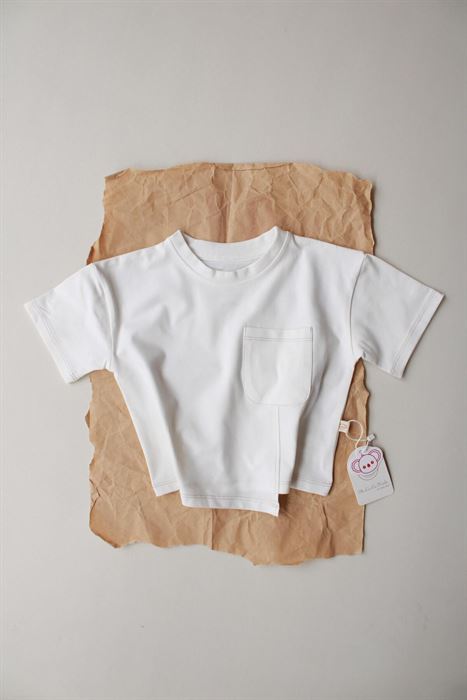 Bej Dikiş Detaylı Asimetrik T-shirt