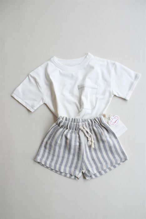 Gri Kontrast Dikişli Asimetrik Şortlu Takım