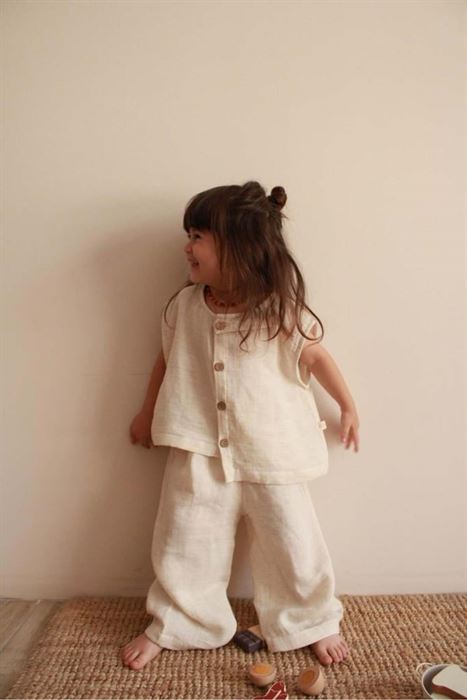 Asimetrik Yelekli Keten Alt Üst Takım