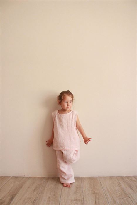 Pembe Çizgili Asimetrik Cepli Müslin Takım