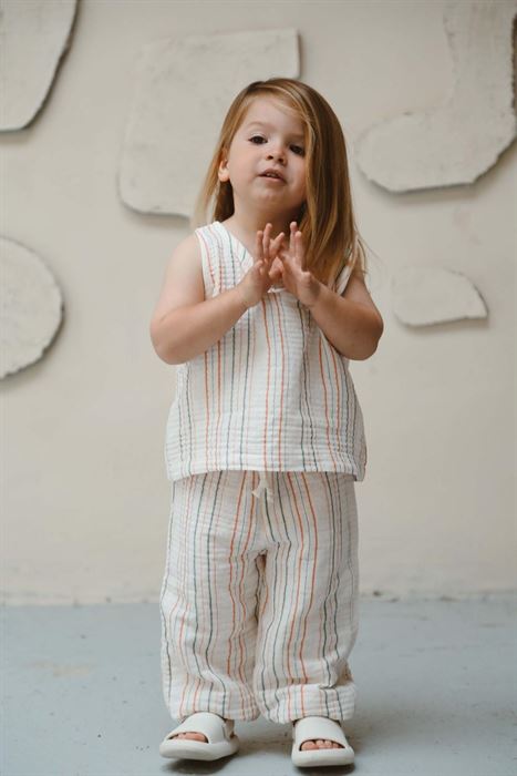 Turuncu-Yeşil Çizgili Atlet ve Pantolon Takım