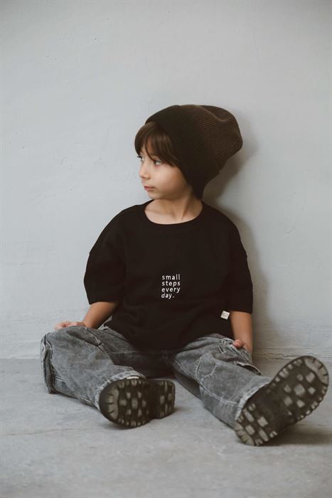 Siyah Bisiklet Yaka Oversize T-shirt Bebek - Çocuk