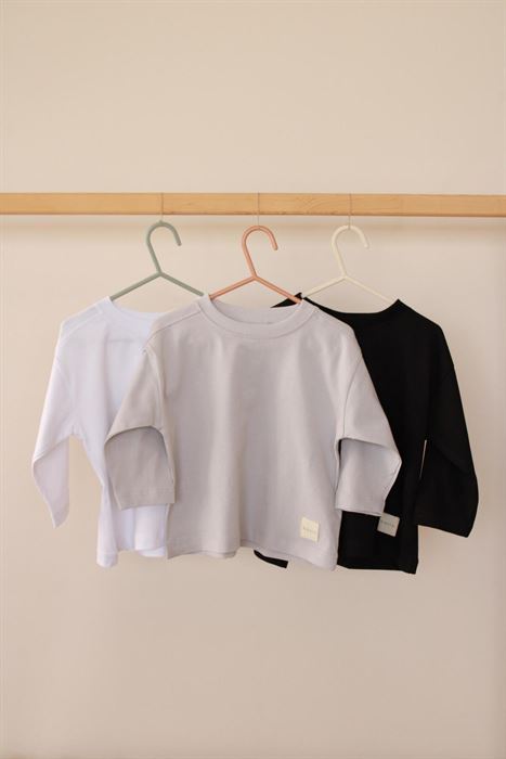 3'lü Basic Etiketli Uzun Kollu T-Shirt Set