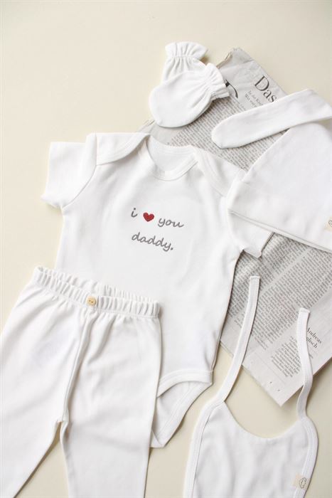 Dad Nakışlı 5li Kısa Kollu Yenidoğan Set