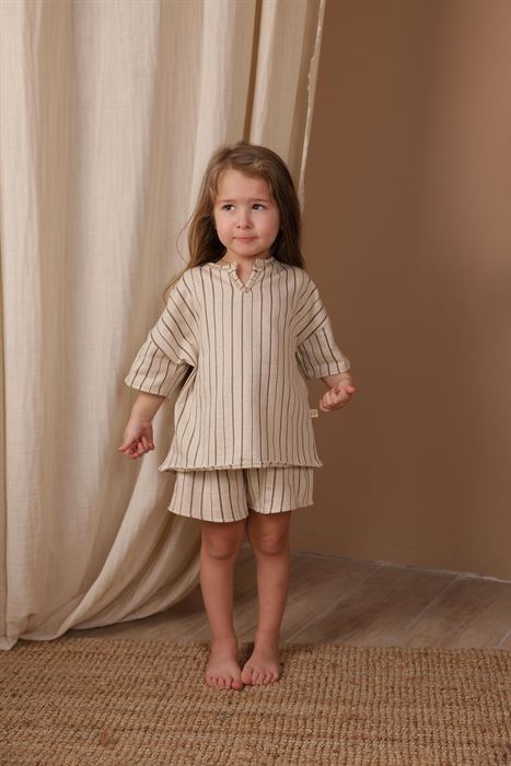 Kahverengi Çizgili Şort Takım