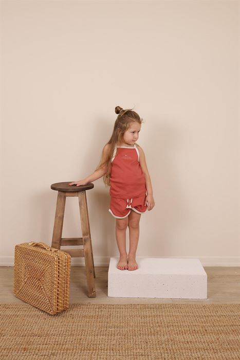 Koyu Turuncu Askılı Şortlu Takım