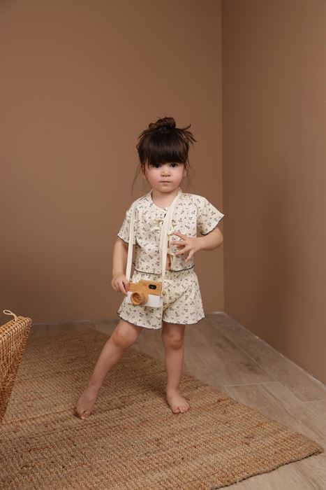 Bağcıklı Dal Desenli Kız Şort Takım