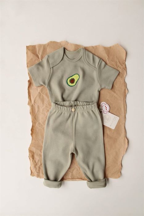 Avokado Nakışlı Kısa Kollu Body Tayt Takım