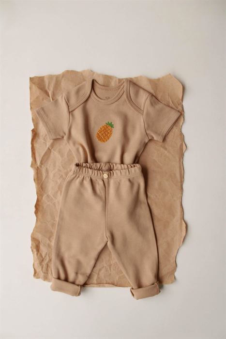 Ananas Nakışlı Kısa Kollu Body Tayt Takım