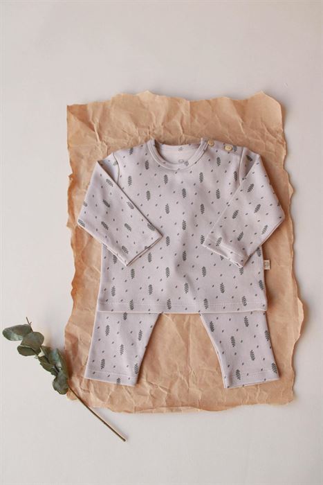 Gri Yaprak Desenli Alt Üst Takım