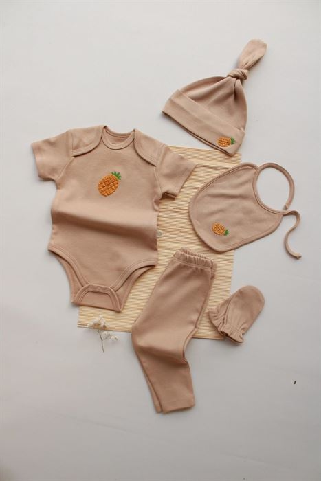 Ananas Nakışlı 5li Kısa Kollu Yenidoğan Set (0-3 Ay)
