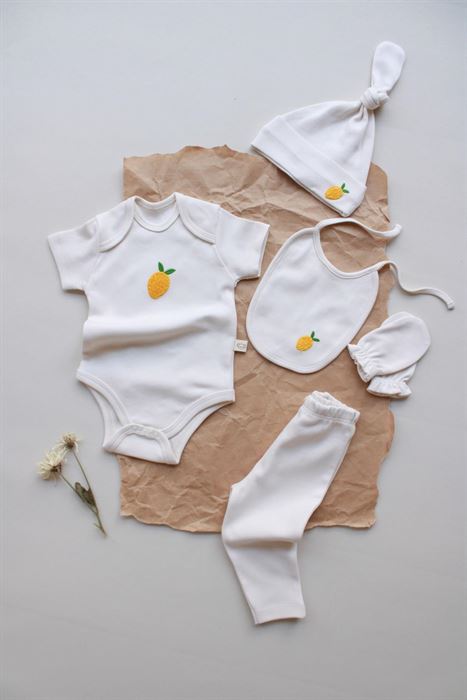 Limon Nakışlı 5li Kısa Kollu Yenidoğan Set