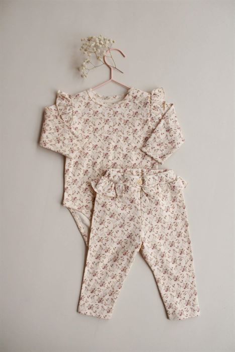 Tavşan Desenli Fırfırlı Body Tayt Takım