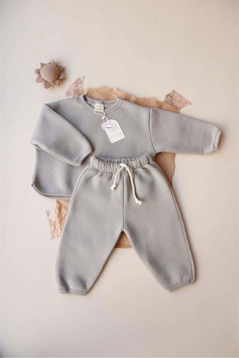 Açık Gri Biyeli Polarlı Eşofman Takım