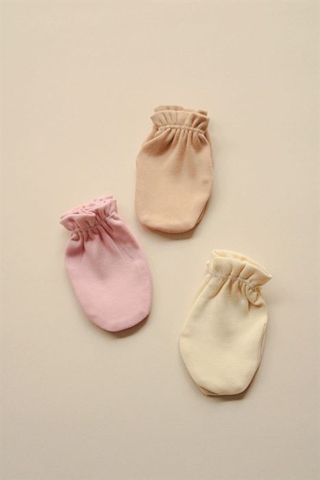 3lü Krem-Bej-Pembe Yenidoğan Eldiven Set Model 6