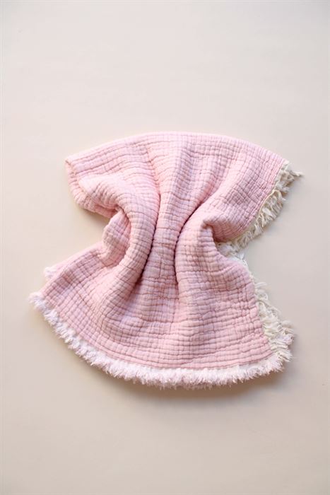 Pembe-Krem Çift Taraflı Elyaflı Müslin Battaniye 100x100cm