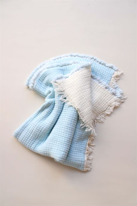 Mavi-Krem Çift Taraflı Elyaflı Müslin Battaniye 100x100cm