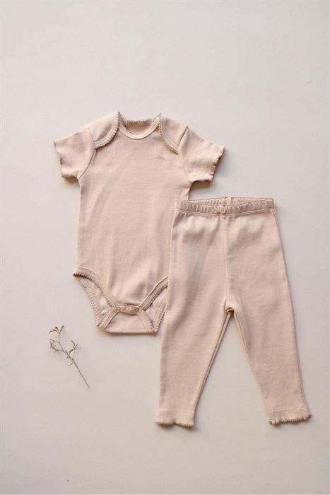 Bej İşlemeli Kaşkorse Body Tayt Set