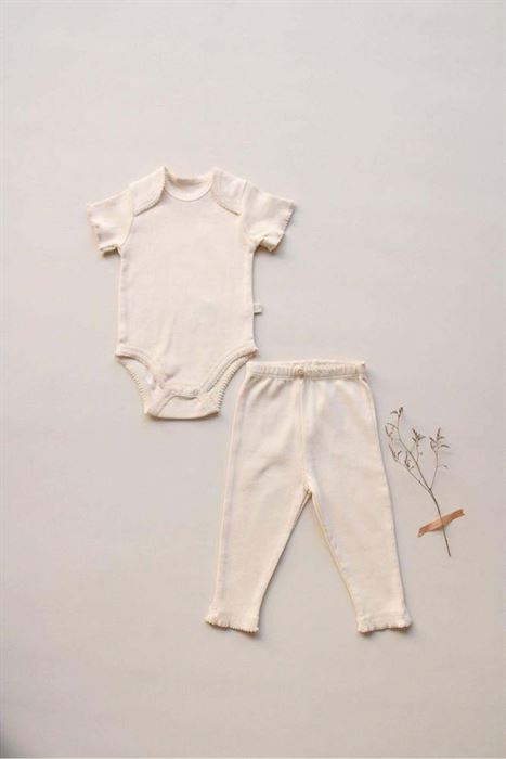 Krem İşlemeli Kaşkorse Body Tayt Set