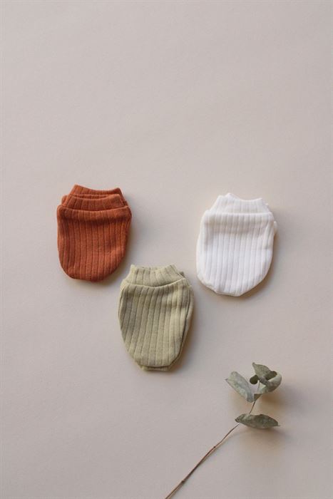 3lü Beyaz-yeşil-çikolata Yenidoğan Eldiven Set