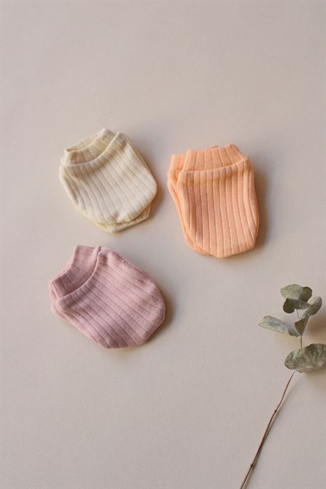 3lü Lila-turuncu-krem Yenidoğan Eldiven Set