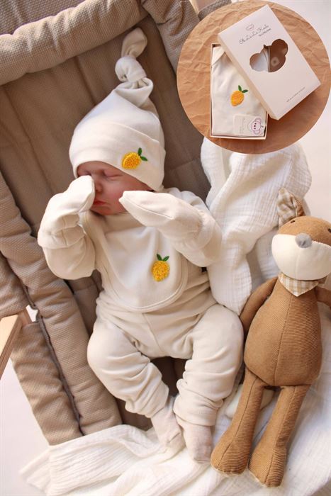 Limon Nakışlı 5li Uzun Kollu Yenidoğan Set (0-3 Ay)