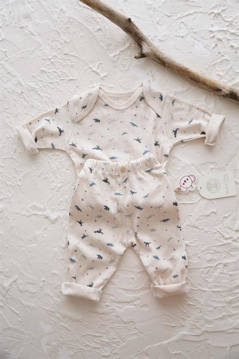 Dinozor Baskılı Uzun Kollu Body Tayt Set