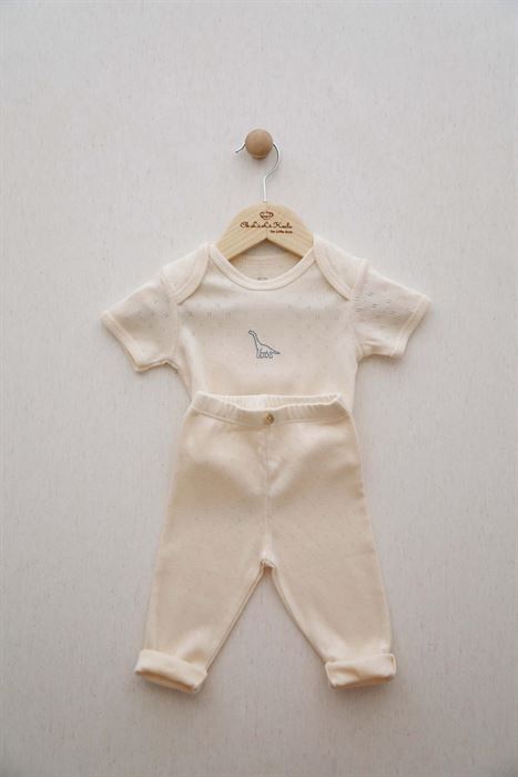 İndigo Dinozor Nakışlı Body Tayt Set