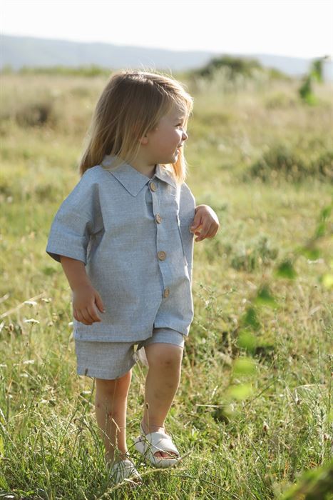 Koyu Haki Erkek Yaka Gömlek ve Şort Takım