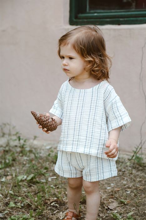 İndigo Çizgili T-shirt ve Şort Takım