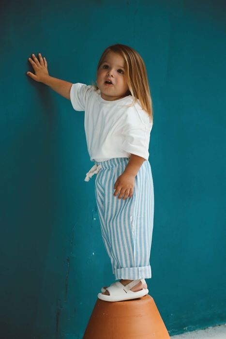 Mavi Çizgili Unisex Pamuklu Çocuk Pantolon