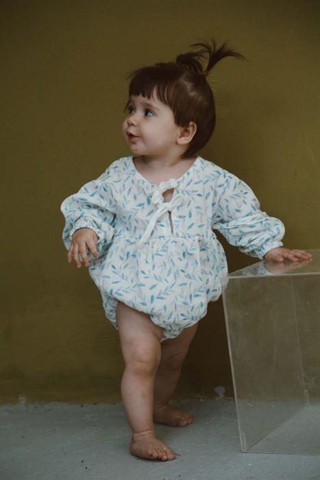 Mavi Çiçek Baskılı Bebek Uzun Kollu Tulum