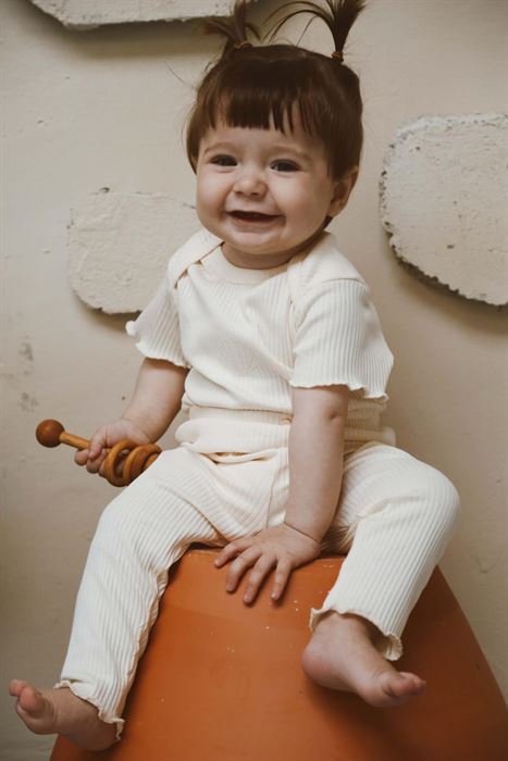 Deniz Kabuğu Nakışlı Fitilli Kısa Kollu Body Tayt Set