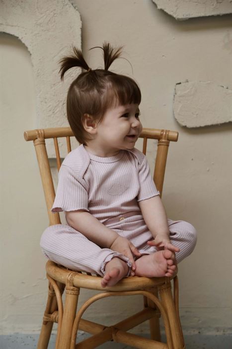 İstiridye Nakışlı Fitilli Kısa Kollu Body Tayt Set