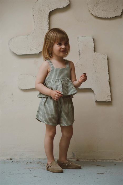 Haki Çizgili Kız Askılı ve Şort Takım