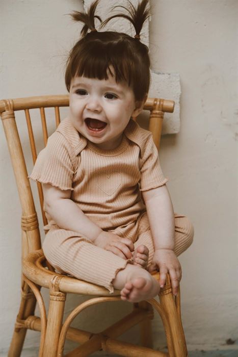 Kalp Nakışlı Fitilli Kısa Kollu Body Tayt Set